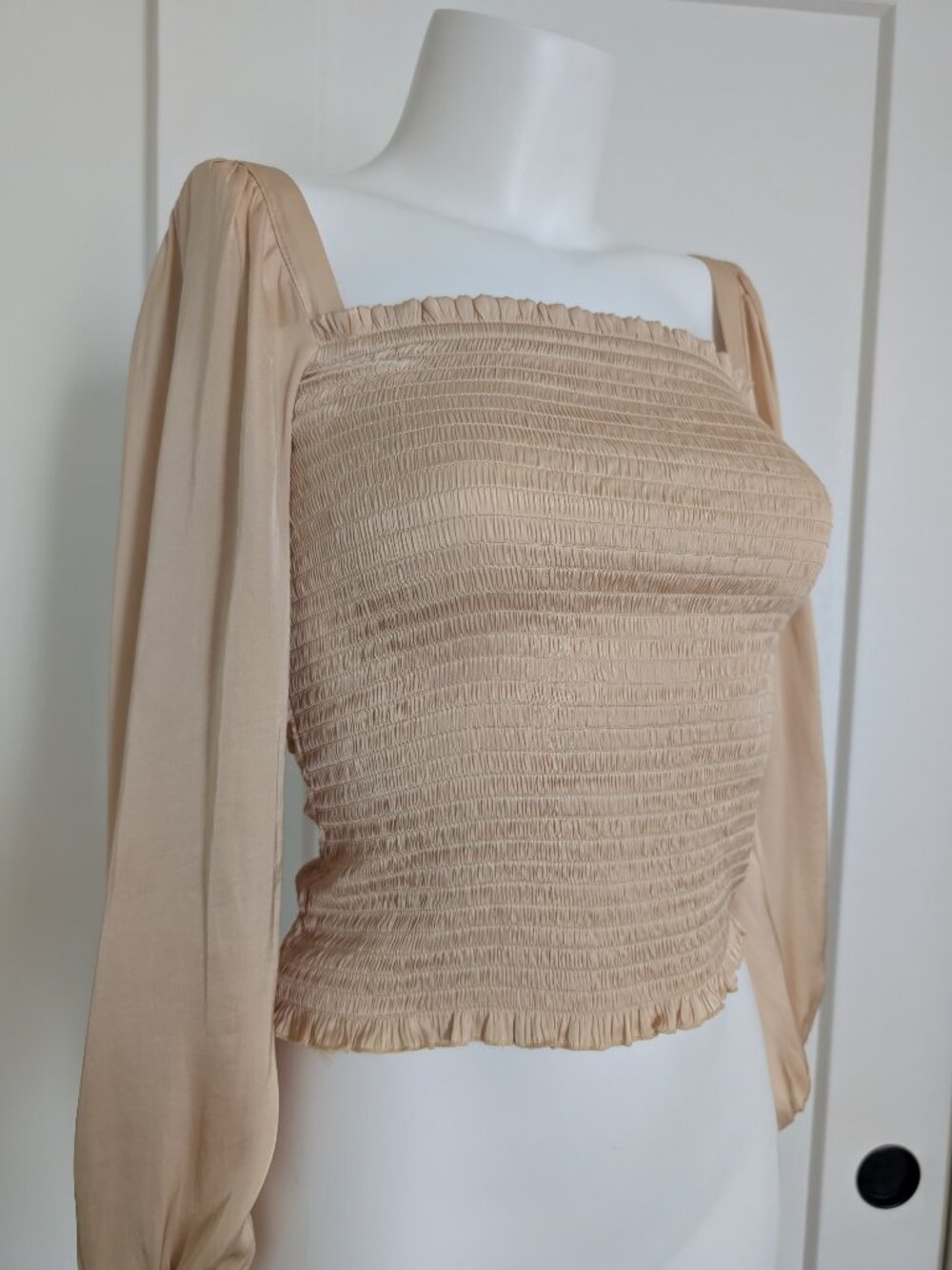 J Crew Gold Smocked Square Neck Top Blouse XS Like New Silky